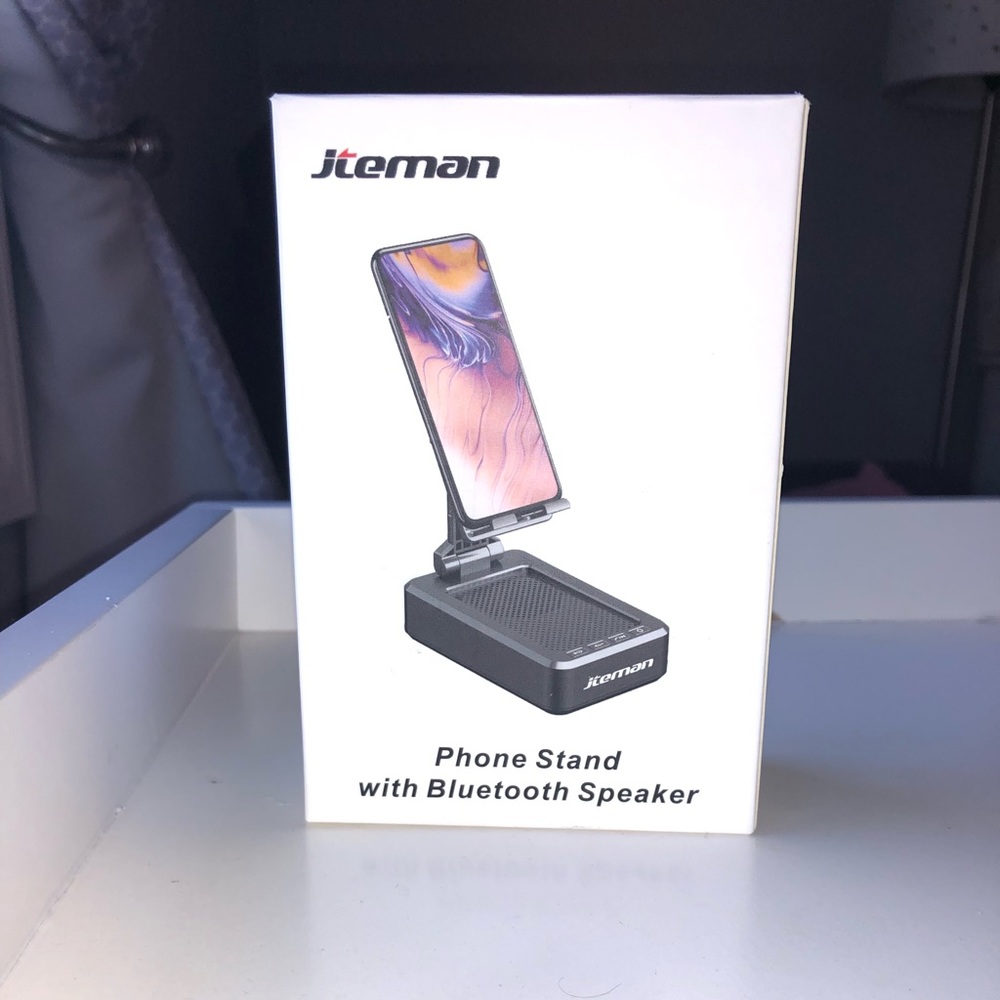 JTEMAN Phone Stand with Bluetooth Speaker in original box. Perfect holiday gift!